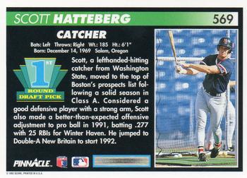 1992 Pinnacle #569 Scott Hatteberg Back