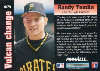1992 Pinnacle #606 Randy Tomlin Back