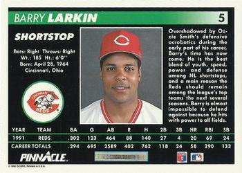 1992 Pinnacle #5 Barry Larkin Back