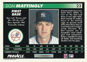 1992 Pinnacle #23 Don Mattingly Back