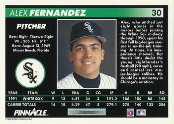 1992 Pinnacle #30 Alex Fernandez Back