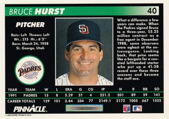 1992 Pinnacle #40 Bruce Hurst Back