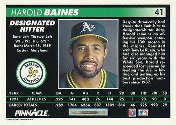 1992 Pinnacle #41 Harold Baines Back