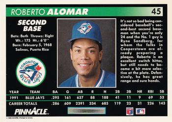 1992 Pinnacle #45 Roberto Alomar Back