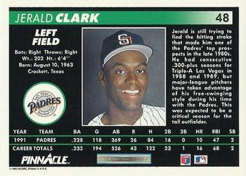 1992 Pinnacle #48 Jerald Clark Back