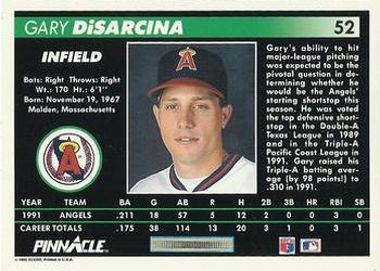 1992 Pinnacle #52 Gary DiSarcina Back