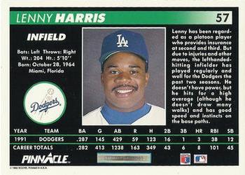 1992 Pinnacle #57 Lenny Harris Back