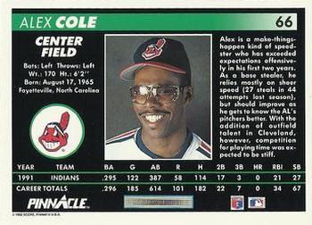 1992 Pinnacle #66 Alex Cole Back