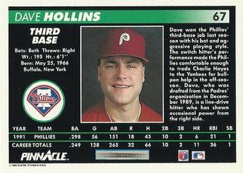 1992 Pinnacle #67 Dave Hollins Back