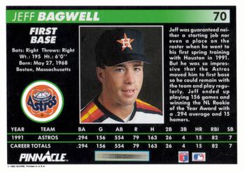 1992 Pinnacle #70 Jeff Bagwell Back