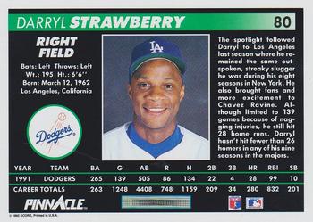 1992 Pinnacle #80 Darryl Strawberry Back