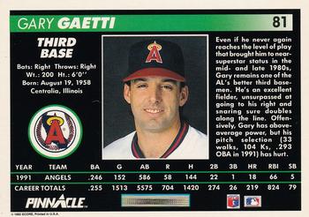 1992 Pinnacle #81 Gary Gaetti Back