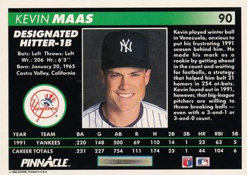 1992 Pinnacle #90 Kevin Maas Back