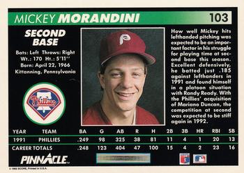 1992 Pinnacle #103 Mickey Morandini Back