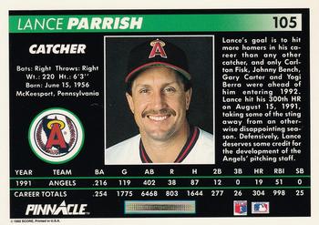 1992 Pinnacle #105 Lance Parrish Back