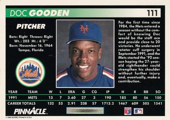 1992 Pinnacle #111 Doc Gooden Back