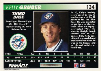 1992 Pinnacle #134 Kelly Gruber Back