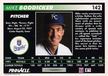 1992 Pinnacle #142 Mike Boddicker Back
