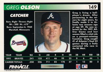 1992 Pinnacle #149 Greg Olson Back