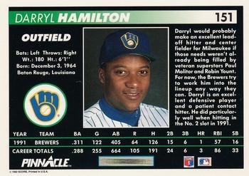 1992 Pinnacle #151 Darryl Hamilton Back