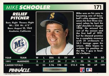 1992 Pinnacle #171 Mike Schooler Back