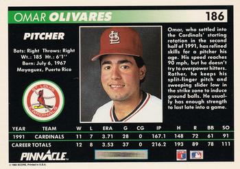 1992 Pinnacle #186 Omar Olivares Back