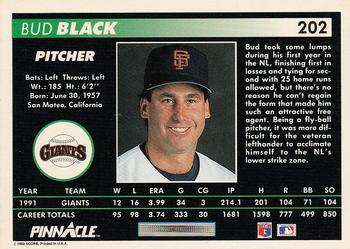1992 Pinnacle #202 Bud Black Back