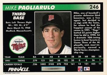 1992 Pinnacle #246 Mike Pagliarulo Back