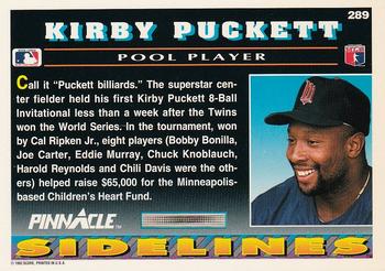 1992 Pinnacle #289 Kirby Puckett Back