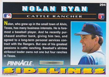 1992 Pinnacle #294 Nolan Ryan Back