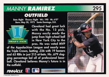 1992 Pinnacle #295 Manny Ramirez Back