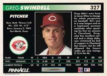 1992 Pinnacle #327 Greg Swindell Back