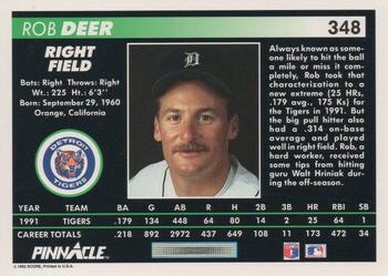 1992 Pinnacle #348 Rob Deer Back