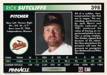 1992 Pinnacle #398 Rick Sutcliffe Back