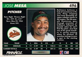 1992 Pinnacle #496 Jose Mesa Back