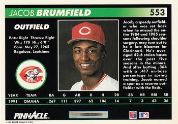 1992 Pinnacle #553 Jacob Brumfield Back
