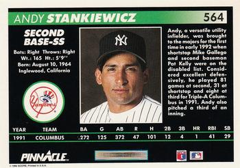 1992 Pinnacle #564 Andy Stankiewicz Back