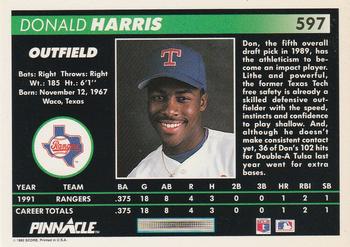 1992 Pinnacle #597 Donald Harris Back