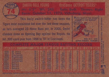 2006 Topps Heritage #74 Dmitri Young Back