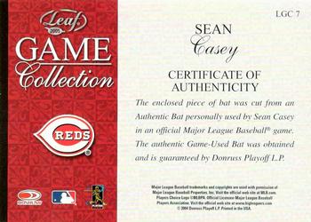 2005 Leaf - Game Collection #LGC7 Sean Casey Back