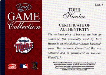 2005 Leaf - Game Collection #LGC8 Torii Hunter Back