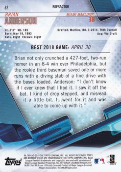 2018 Bowman's Best - Refractor #62 Brian Anderson Back