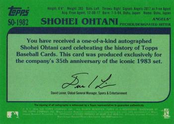 2018 Topps Transcendent Collection Japan Edition - Ohtani Through The Years Autographs #SO-1982 Shohei Ohtani Back