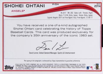 2018 Topps Transcendent Collection Japan Edition - Ohtani Through The Years Autographs #SO-2014 Shohei Ohtani Back