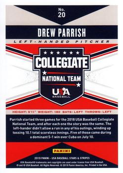 2019 Panini USA Baseball Stars & Stripes #20 Drew Parrish Back