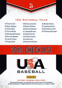 2019 Panini USA Baseball Stars & Stripes #49 15U National Team Back