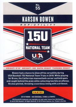 2019 Panini USA Baseball Stars & Stripes #55 Karson Bowen Back