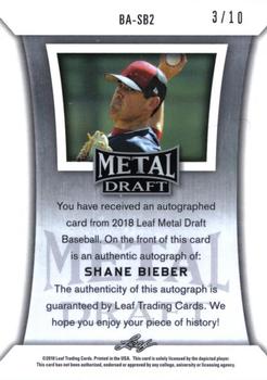 2018 Leaf Metal Draft - Green #BA-SB2 Shane Bieber Back
