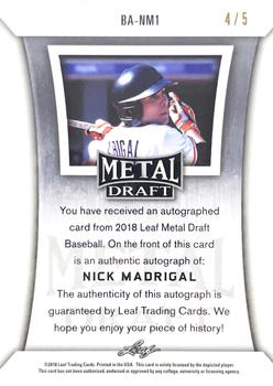 2018 Leaf Metal Draft - Green Wave #BA-NM1 Nick Madrigal Back