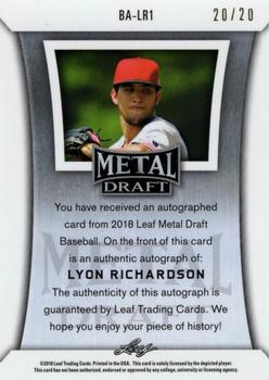 2018 Leaf Metal Draft - Pink #BA-LR1 Lyon Richardson Back